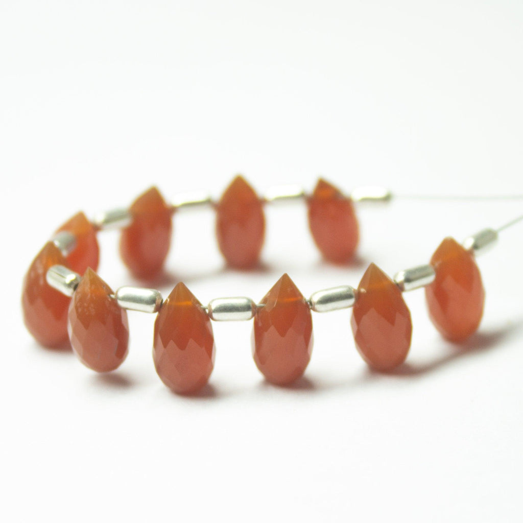 Natural Orange Carnelian Chalcedony Faceted Teardrop Beads 10mm 5mm 10pc - Jalvi & Co.