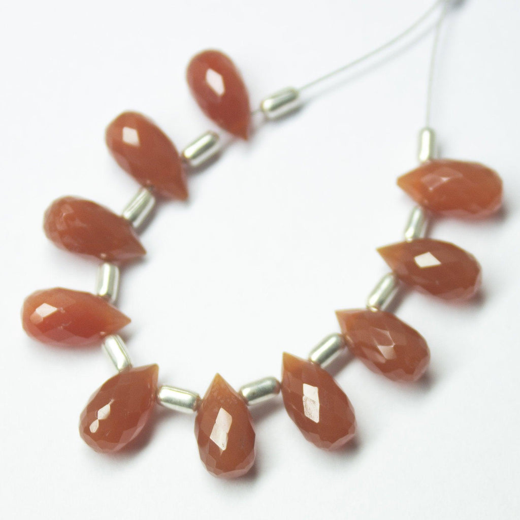 Natural Orange Carnelian Chalcedony Faceted Teardrop Beads 10mm 5mm 10pc - Jalvi & Co.