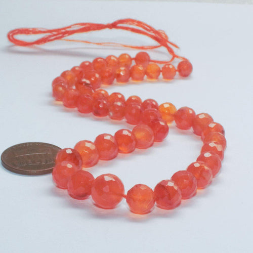 Natural Orange Carnelian Faceted Ball Round Gemstone Beads Necklace 15