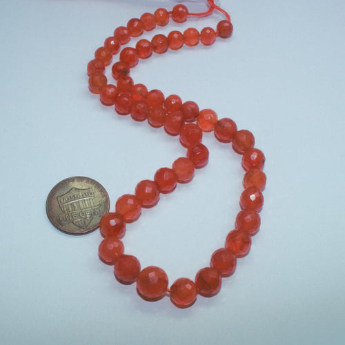 Natural Orange Carnelian Faceted Ball Round Gemstone Beads Necklace 15