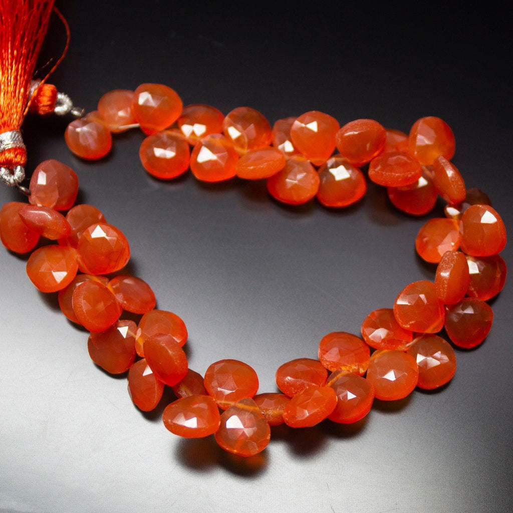 Natural Orange Carnelian Faceted Heart Drop Beads Briolette Strand 8" 5mm 8mm - Jalvi & Co.