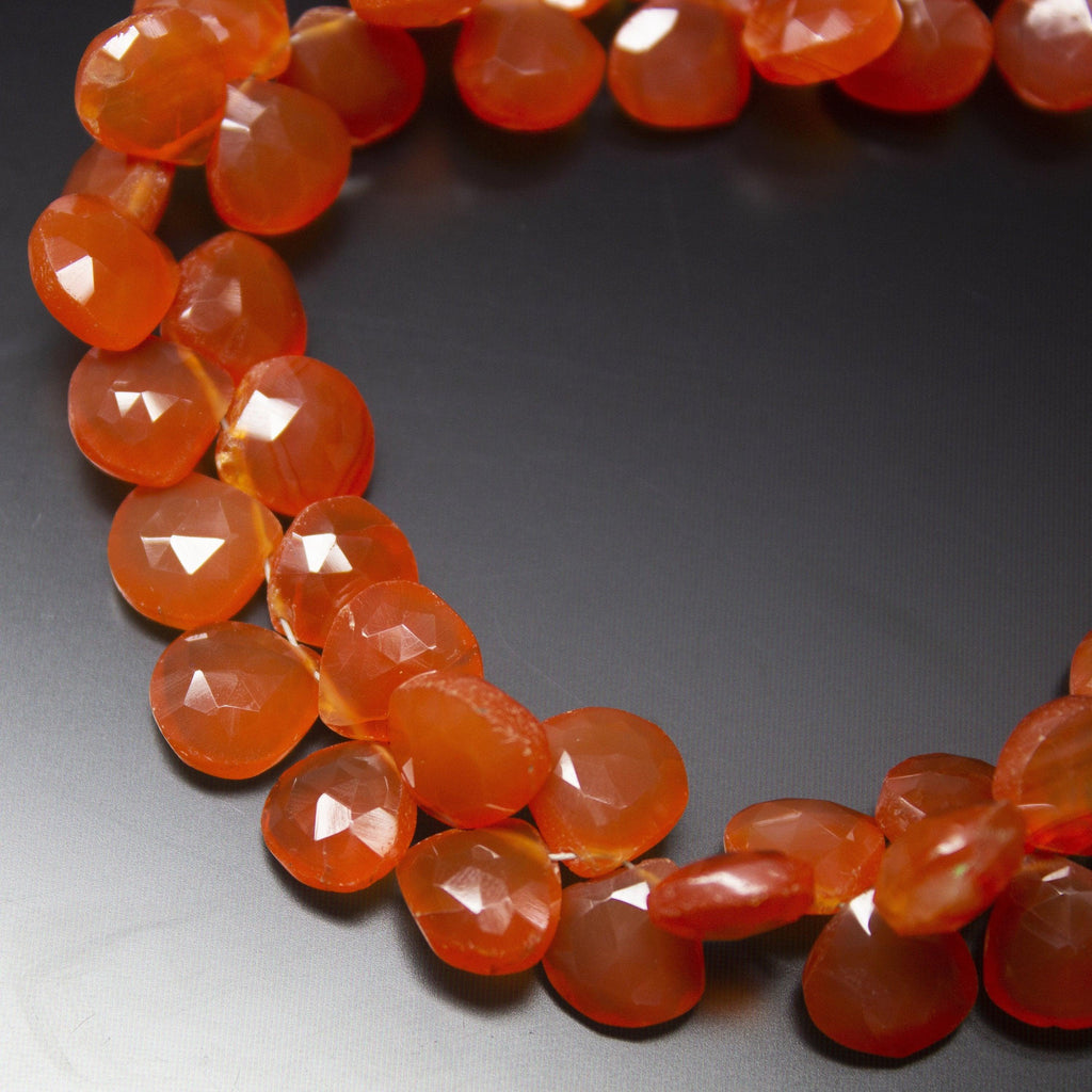 Natural Orange Carnelian Faceted Heart Drop Beads Briolette Strand 8" 5mm 8mm - Jalvi & Co.