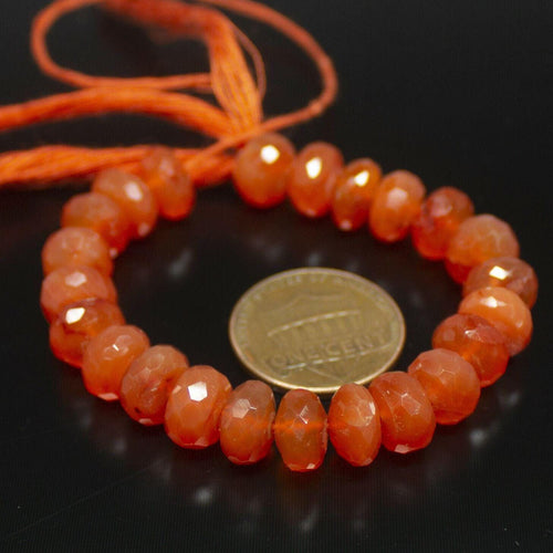 Natural Orange Carnelian Faceted Rondelle Gemstone Beads Strand 10