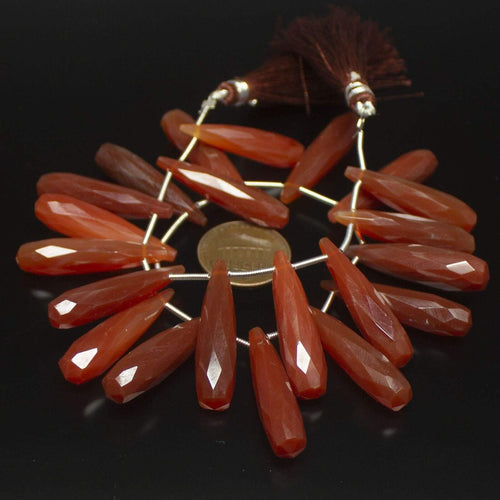 Natural Orange Carnelian Faceted Teardrop Gemstone Beads Strand 9