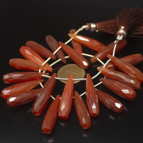 Natural Orange Carnelian Faceted Teardrop Gemstone Beads Strand 9