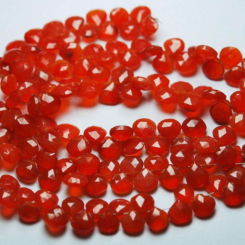 Natural Orange Carnelian Gemstone Faceted Heart Briolette Bead Strand 8mm 8" - Jalvi & Co.