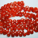 Natural Orange Carnelian Gemstone Faceted Heart Briolette Bead Strand 8mm 8