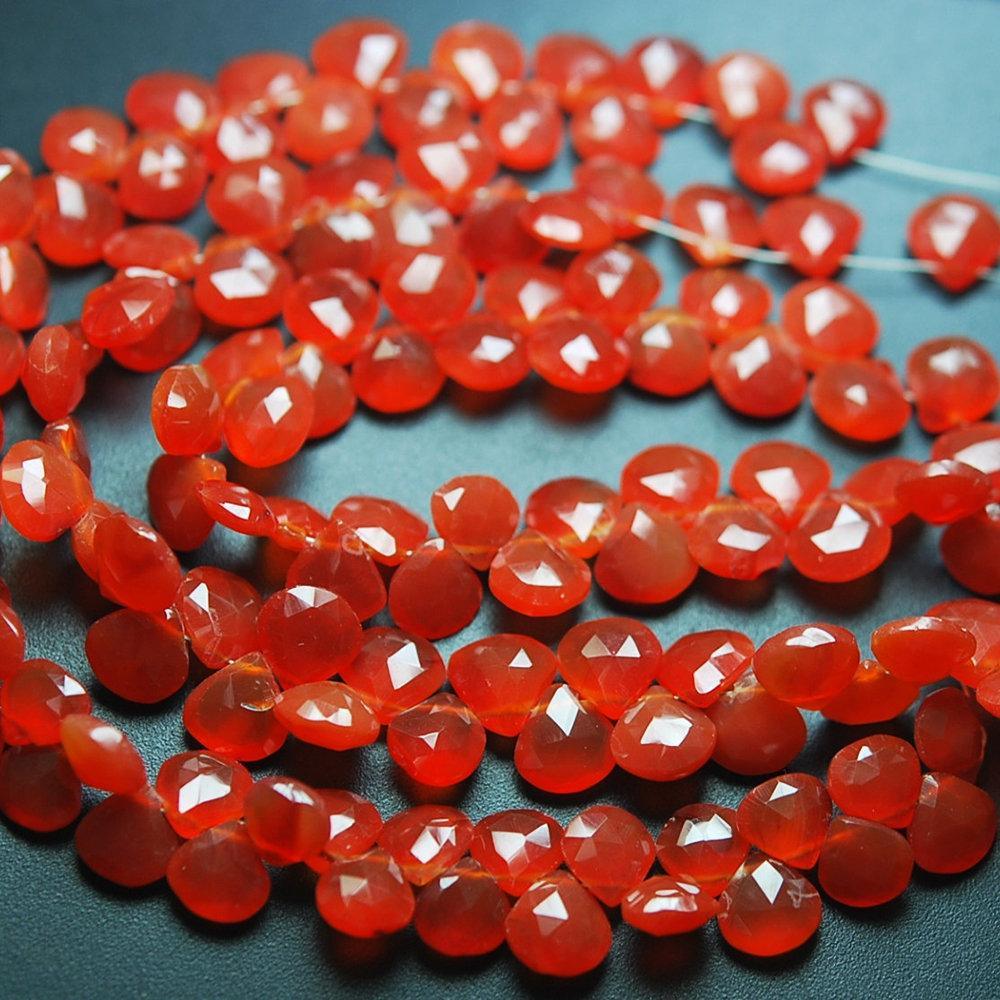 Natural Orange Carnelian Gemstone Faceted Heart Briolette Bead Strand 8mm 8" - Jalvi & Co.