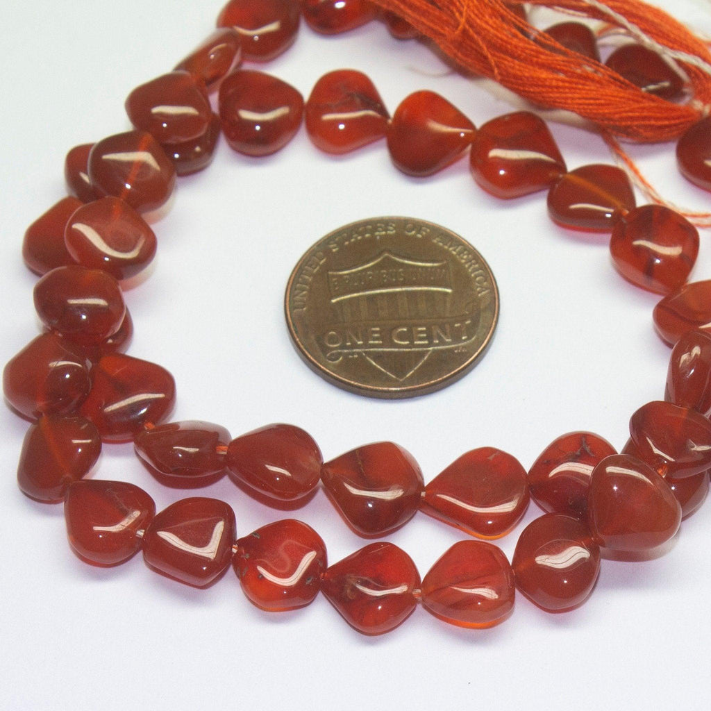 Natural Orange Carnelian Smooth Heart Drop Gemstone Briolette Beads 14" 8.5mm - Jalvi & Co.