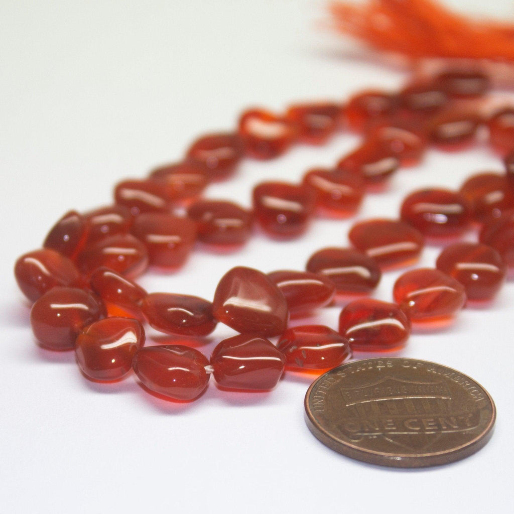 Natural Orange Carnelian Smooth Heart Drop Gemstone Briolette Beads 14" 8.5mm - Jalvi & Co.