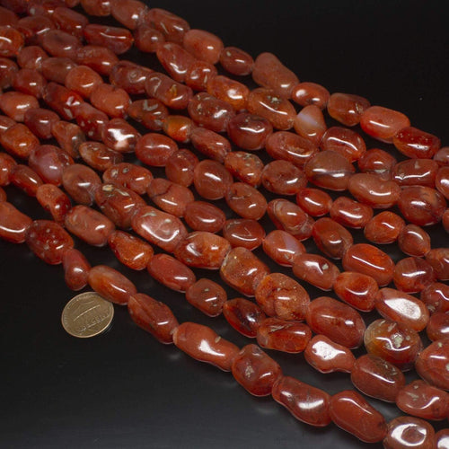 Natural Orange Carnelian Smooth Tumble Gemstone Beads Strand 15