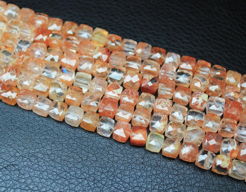 Natural Orange Strawberry Quartz Faceted Box Squre Beads 6mm 6.5mm 8inches - Jalvi & Co.