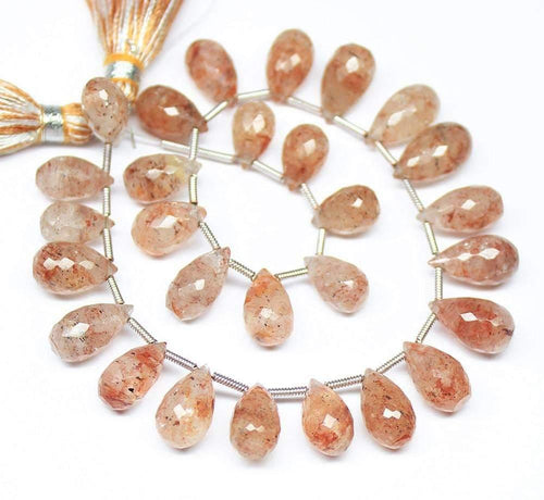 Natural Orange Strawberry Quartz Faceted Teardrop Beads 11mm 13mm 8inches - Jalvi & Co.