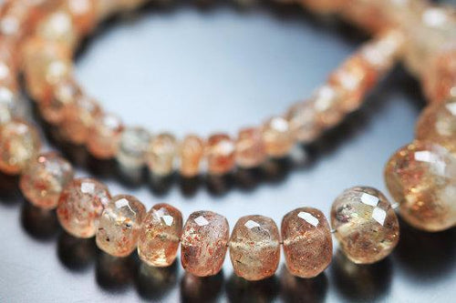 Natural Orange Sunstone Faceted Rondelle Beads 7.5mm 13mm 14inches - Jalvi & Co.