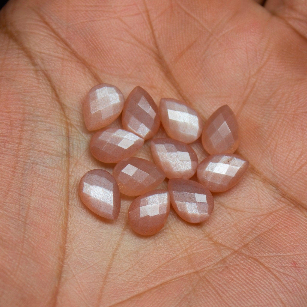 Natural Peach Moonstone Checker Cut Pear Drop Side Drill Loose Gemstone Beads 8pc 10x7mm - Jalvi & Co.