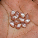 Natural Peach Moonstone Checker Cut Pear Drop Side Drill Loose Gemstone Beads 8pc 10x7mm