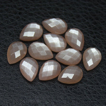 Load image into Gallery viewer, Natural Peach Moonstone Checker Cut Pear Drop Side Drill Loose Gemstone Beads 8pc 10x7mm - Jalvi &amp; Co.