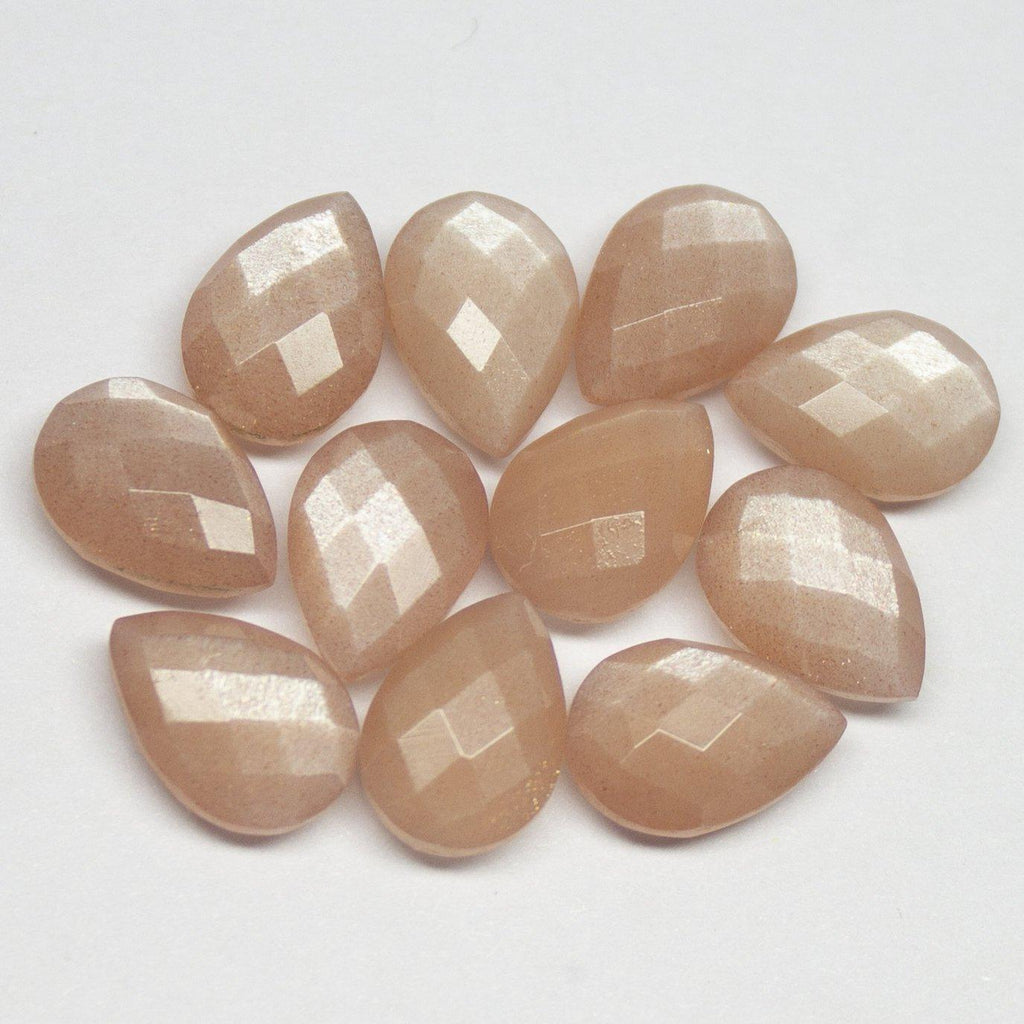 Natural Peach Moonstone Checker Cut Pear Drop Side Drill Loose Gemstone Beads 8pc 10x7mm - Jalvi & Co.