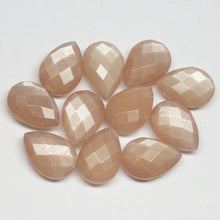 Load image into Gallery viewer, Natural Peach Moonstone Checker Cut Pear Drop Side Drill Loose Gemstone Beads 8pc 10x7mm - Jalvi &amp; Co.