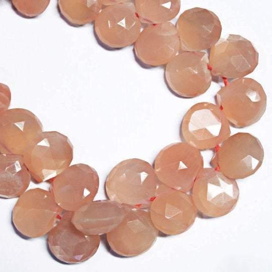 Natural Peach Moonstone Faceted Heart Drop Beads 10mm 8inches - Jalvi & Co.