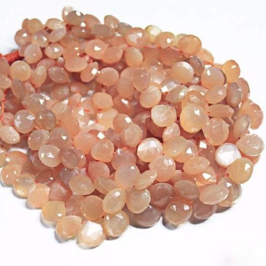 Natural Peach Moonstone Faceted Heart Drop Beads 10mm 8inches - Jalvi & Co.