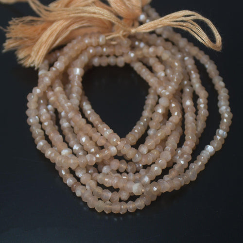 Natural Peach Moonstone Faceted Rondelle Beads 3.5mm 4mm 13inches - Jalvi & Co.