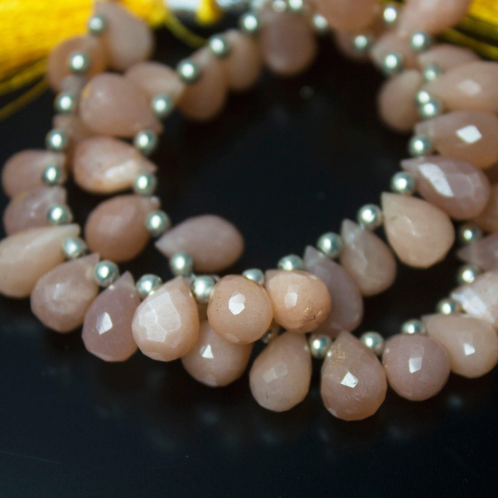 Natural Peach Moonstone Faceted Tear Drop Beads 10mm 11mm 6pc - Jalvi & Co.