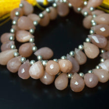 Load image into Gallery viewer, Natural Peach Moonstone Faceted Tear Drop Beads 10mm 11mm 6pc - Jalvi &amp; Co.