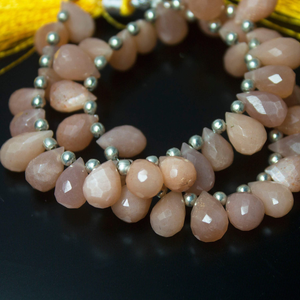 Natural Peach Moonstone Faceted Tear Drop Beads 10mm 11mm 6pc - Jalvi & Co.