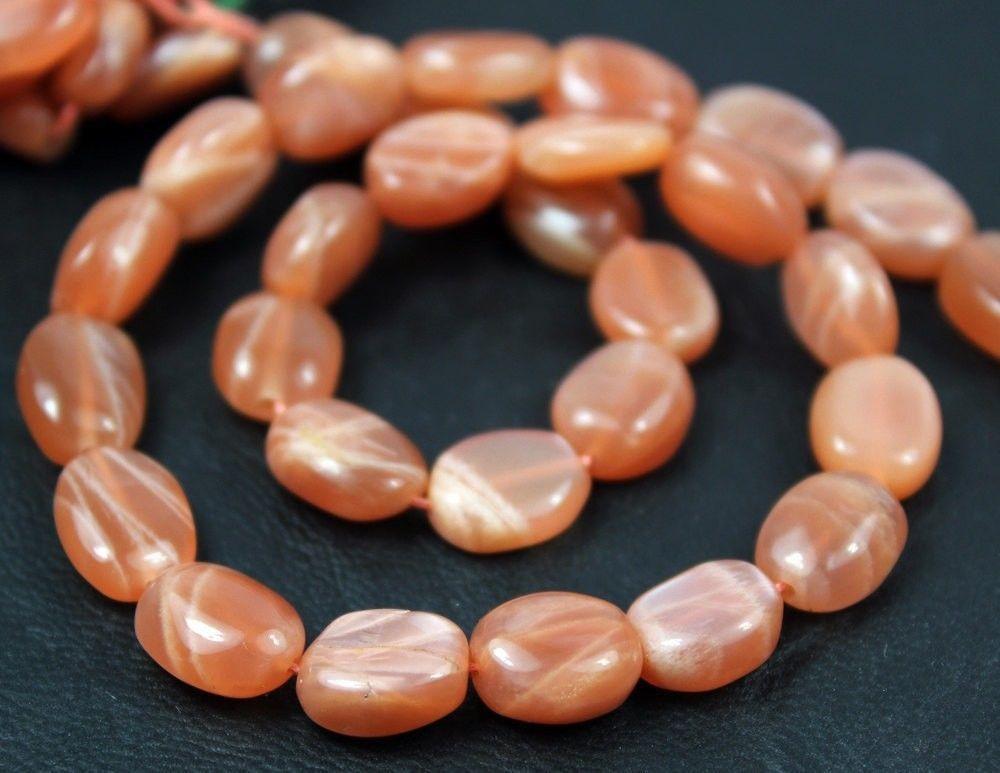 Natural Peach Moonstone Smooth Oval Beads 11mm 15mm 13inches - Jalvi & Co.