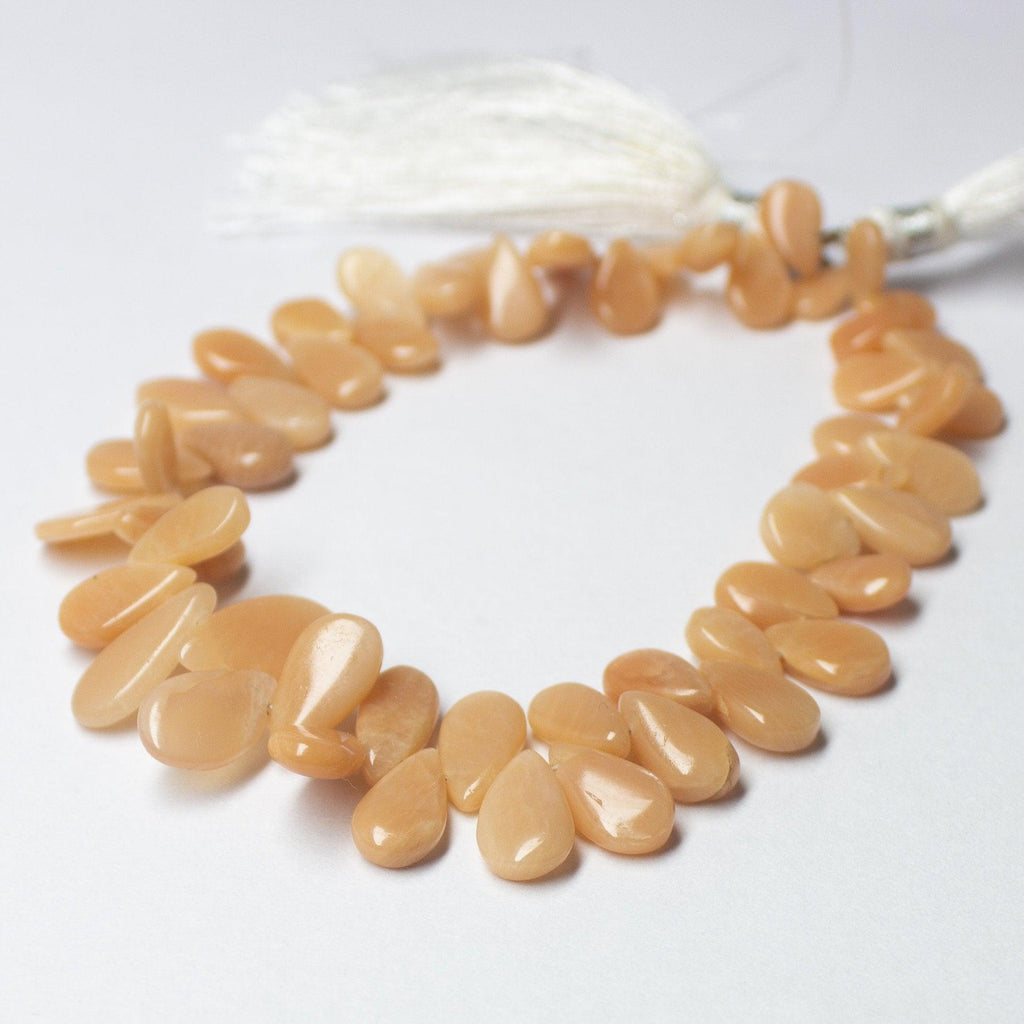 Natural Peach Moonstone Smooth Pear Drop Beads 9mm 14mm 8inches - Jalvi & Co.