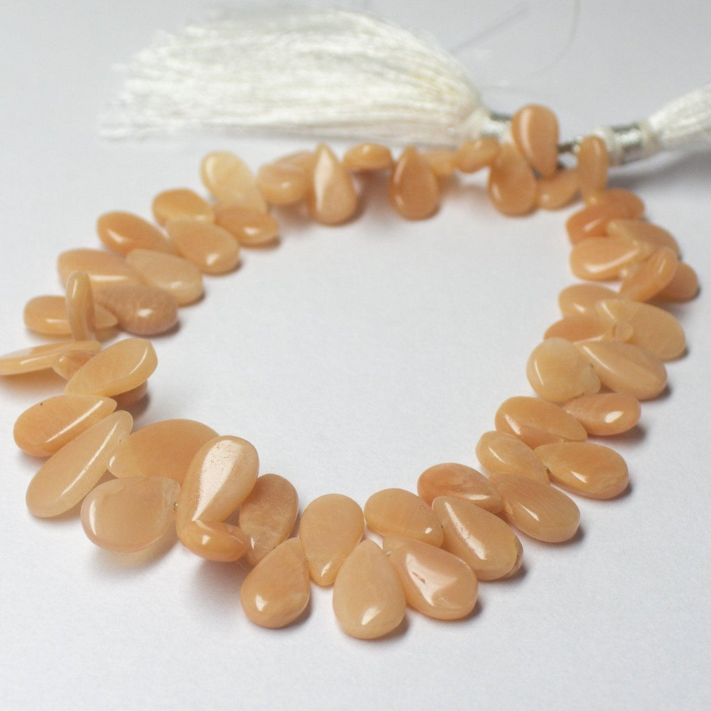 Natural Peach Moonstone Smooth Pear Drop Beads 9mm 14mm 8inches - Jalvi & Co.