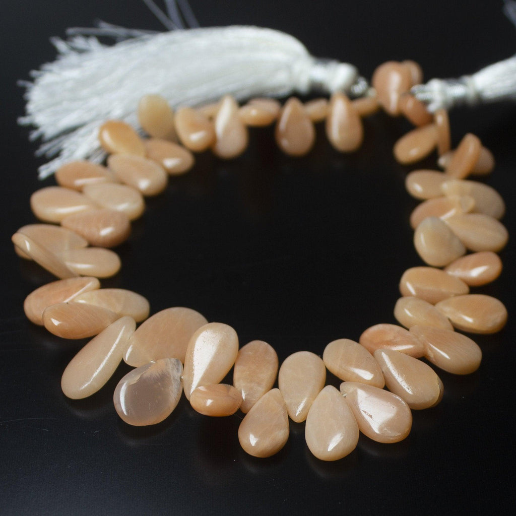 Natural Peach Moonstone Smooth Pear Drop Beads 9mm 14mm 8inches - Jalvi & Co.