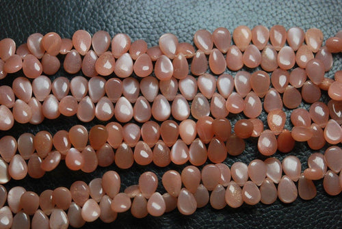 Natural Peach Moonstone Smooth Pear Drops Briolette Gemstone Beads 5pc 10x7mm - Jalvi & Co.