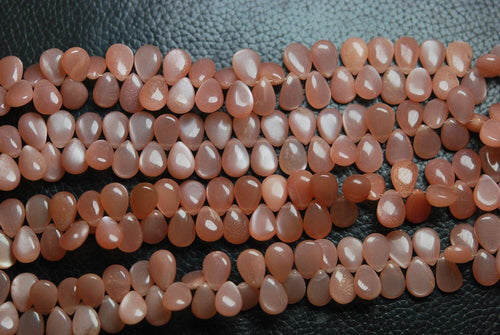 Natural Peach Moonstone Smooth Pear Drops Briolette Gemstone Beads 5pc 10x7mm - Jalvi & Co.