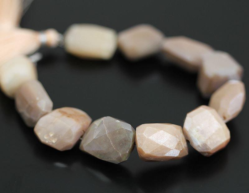 Natural Peach Moonstone Tumble Nugget Faceted Loose Gemstone Beads 15mm 20mm 4" - Jalvi & Co.