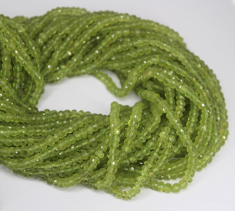 Natural Peridot Faceted Rondelle Beads Strand 13 inches 3-4mm - Jalvi & Co.