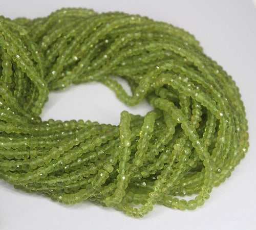 Natural Peridot Faceted Rondelle Beads Strand 13 inches 3-4mm - Jalvi & Co.