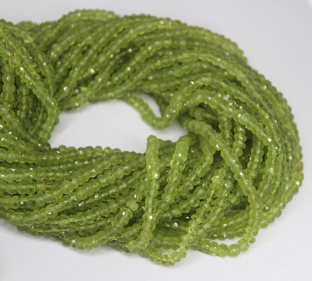 Natural Peridot Faceted Rondelle Beads Strand 13 inches 3-4mm - Jalvi & Co.