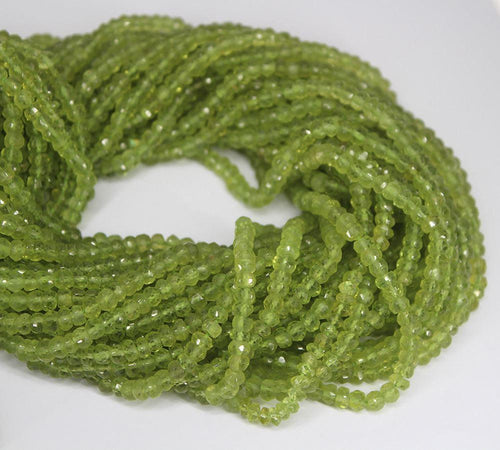 Natural Peridot Faceted Rondelle Beads Strand 13 inches 3-4mm - Jalvi & Co.