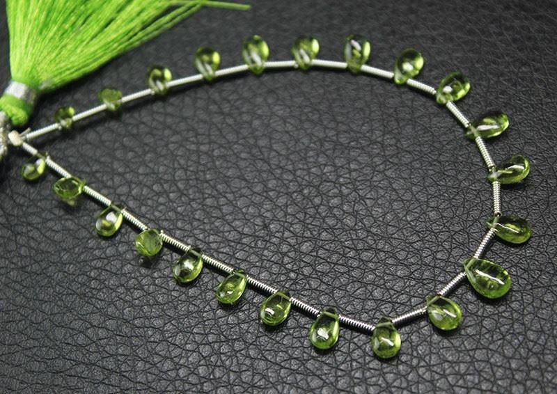 Natural Peridot Smooth Briolette Pear Drop Gemstone Loose Bead Strand 5mm 8mm 7" - Jalvi & Co.