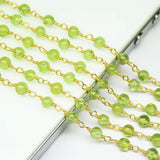 Natural Peridot Smooth Round Beads Gold Plated Brass Link Chain 5 x 14