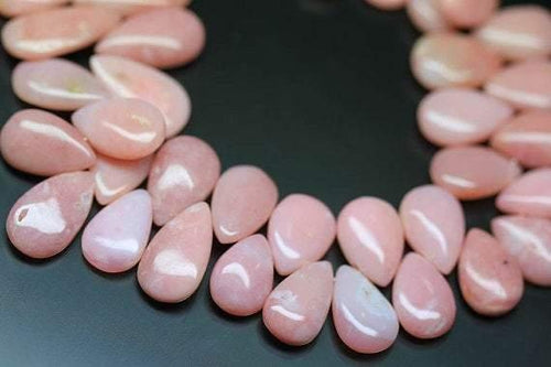 Natural Peruvian Pink Opal Smooth Pear Drop Loose Beads Strand 10