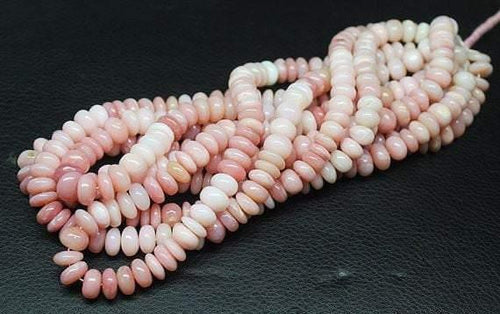 Natural Peruvian Pink Opal Smooth Rondelle Loose Gemstone Beads Strand 8