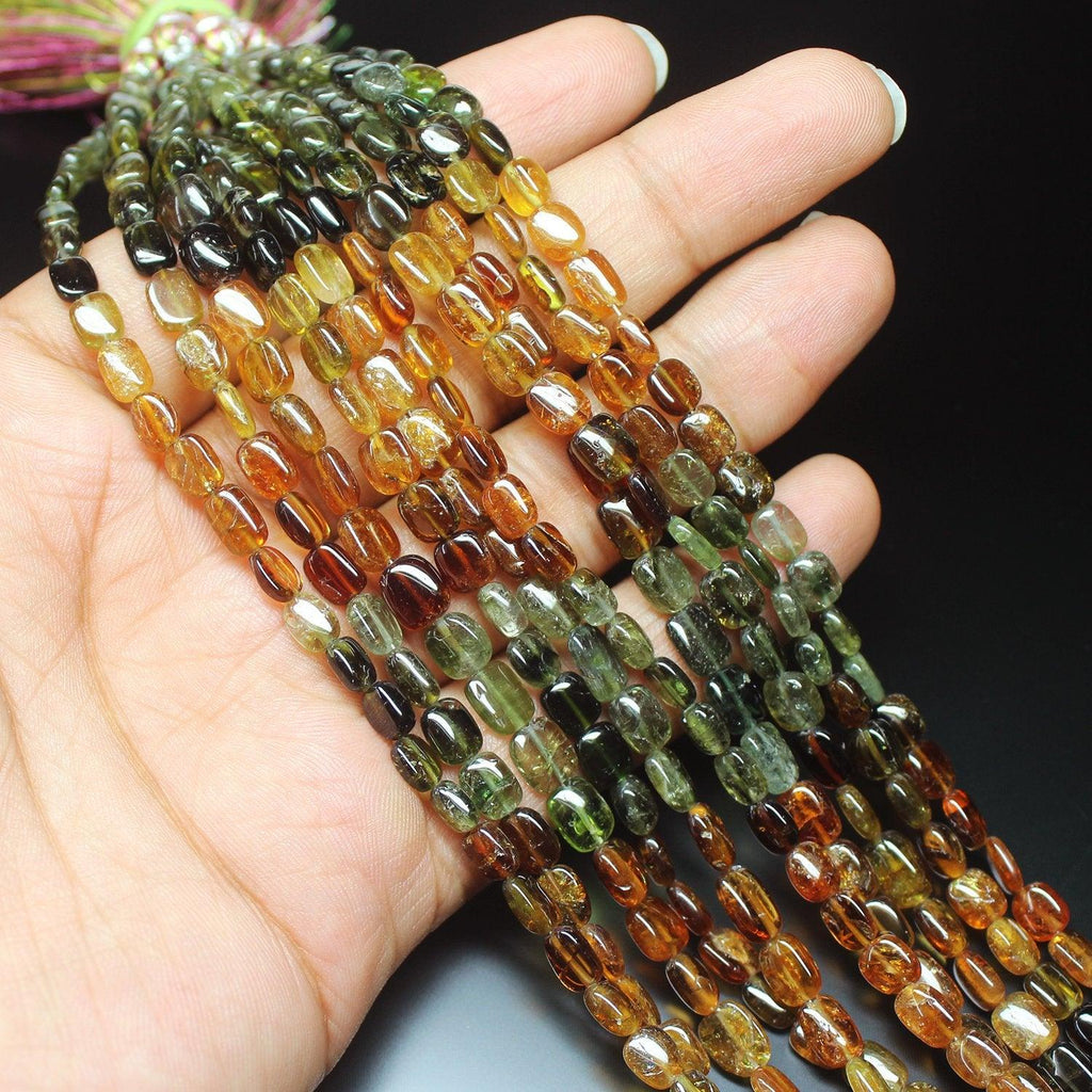 Natural Petro Multi Tourmaline Smooth Rectangle Chiclet Beads Strand 7mm 8" - Jalvi & Co.