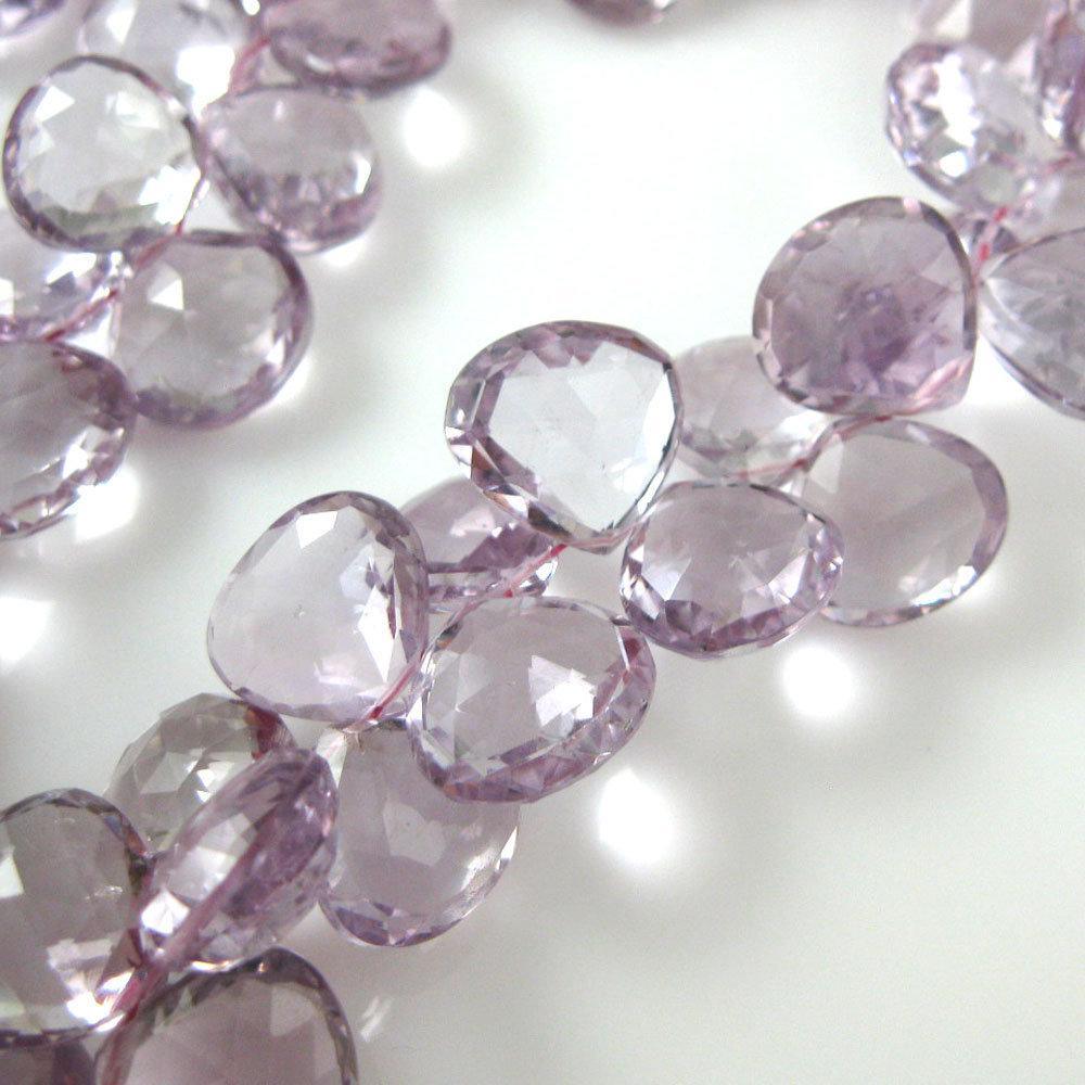 Natural Pink Amethyst Faceted Heart Briolette Loose Gemstone Beads 40pc 8mm - Jalvi & Co.