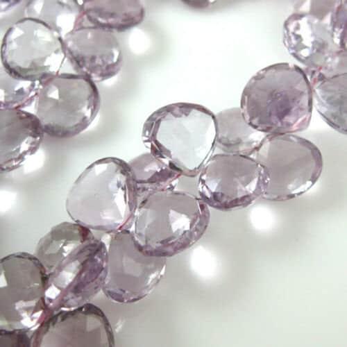 Natural Pink Amethyst Faceted Heart Briolette Loose Gemstone Pair Beads 7" 6mm - Jalvi & Co.