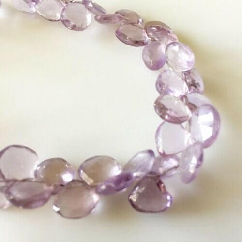 Natural Pink Amethyst Faceted Heart Briolette Loose Gemstone Pair Beads 7" 6mm - Jalvi & Co.