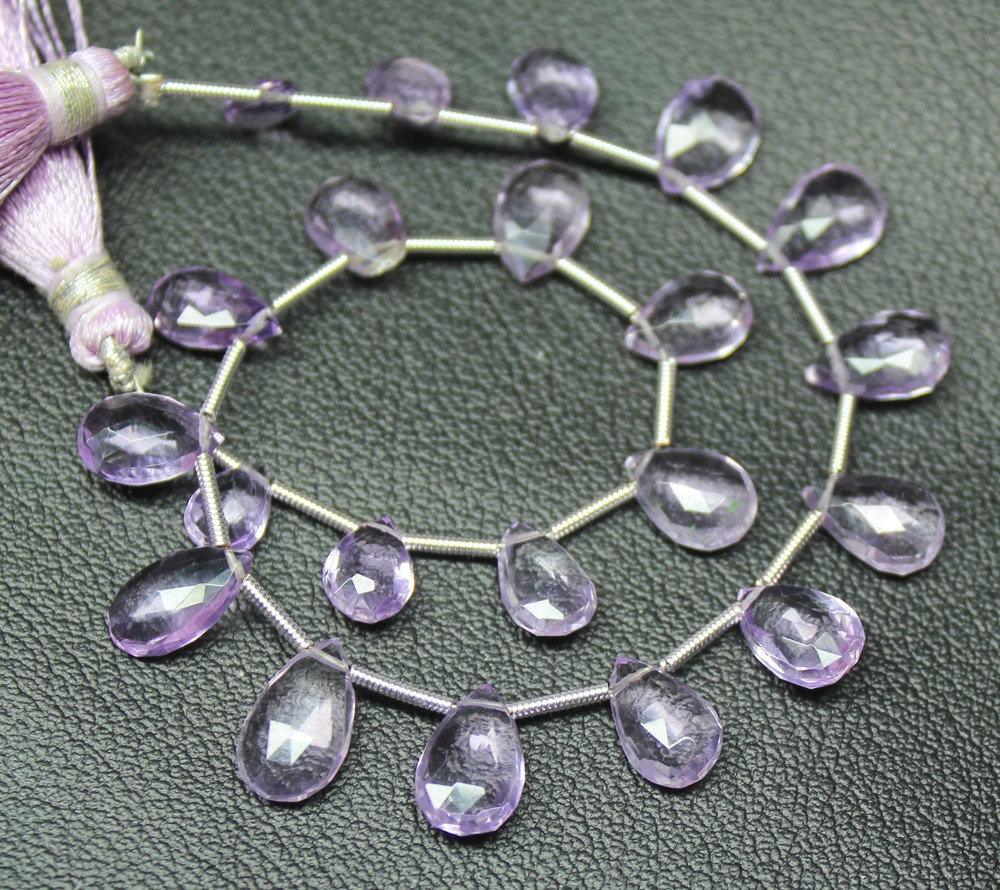 Natural Pink Amethyst Faceted Pear Drop Briolette Gem Beads Strand 8mm 13mm 8" - Jalvi & Co.