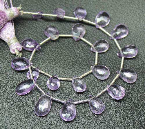 Natural Pink Amethyst Faceted Pear Drop Briolette Gem Beads Strand 8mm 13mm 8